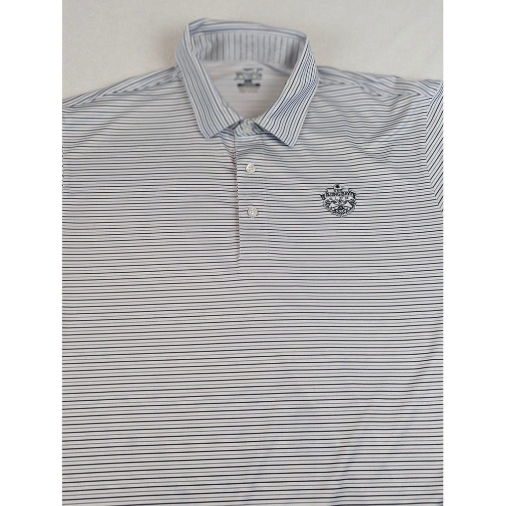 Ahead USA Mens The Long Bay Club Striped Golf Polo Shirt White Blue Large - Picture 2 of 10